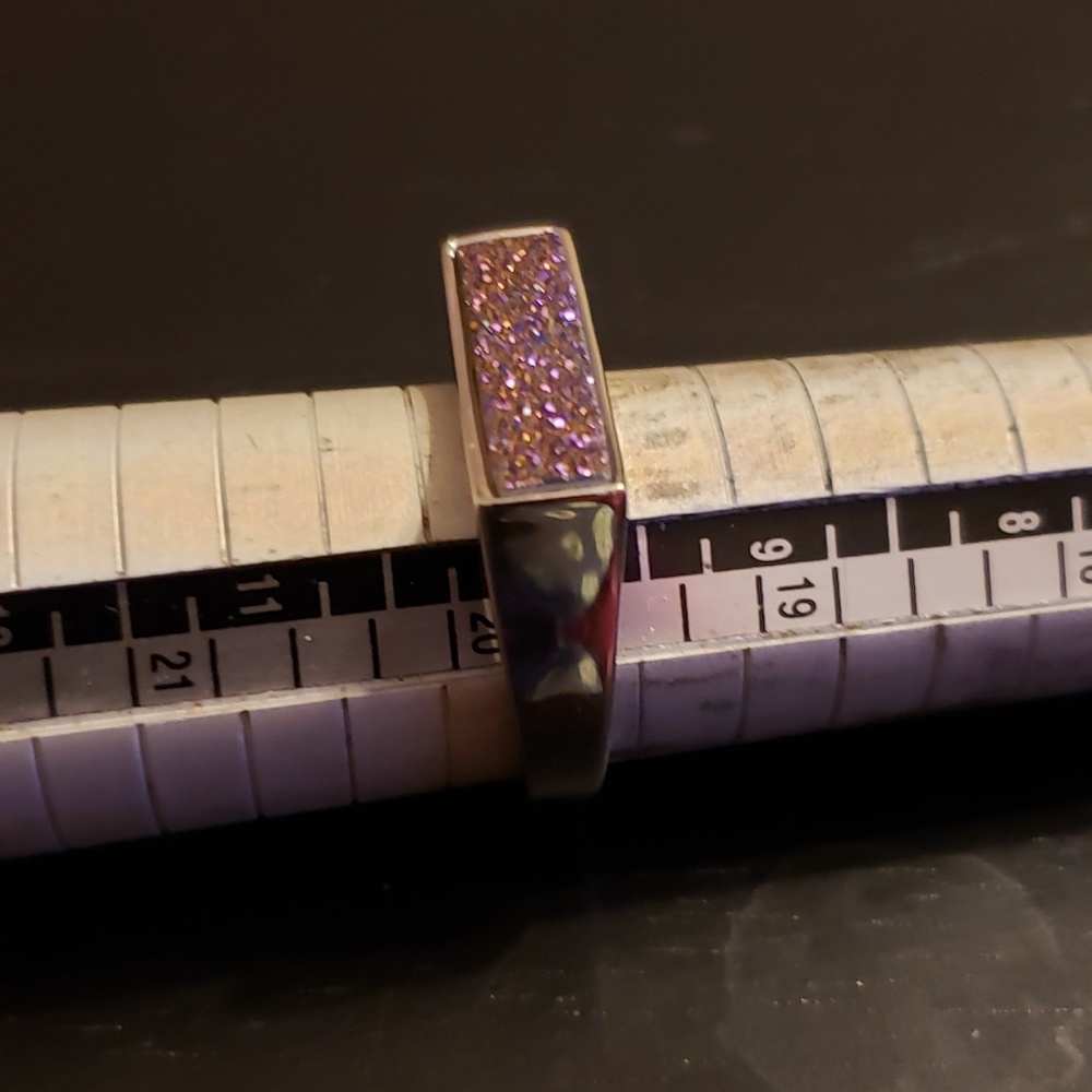 Purple Druzy Rectangular Silver Ring - image 3
